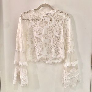 Lioness Lace Crop Top with Flared Sleeves